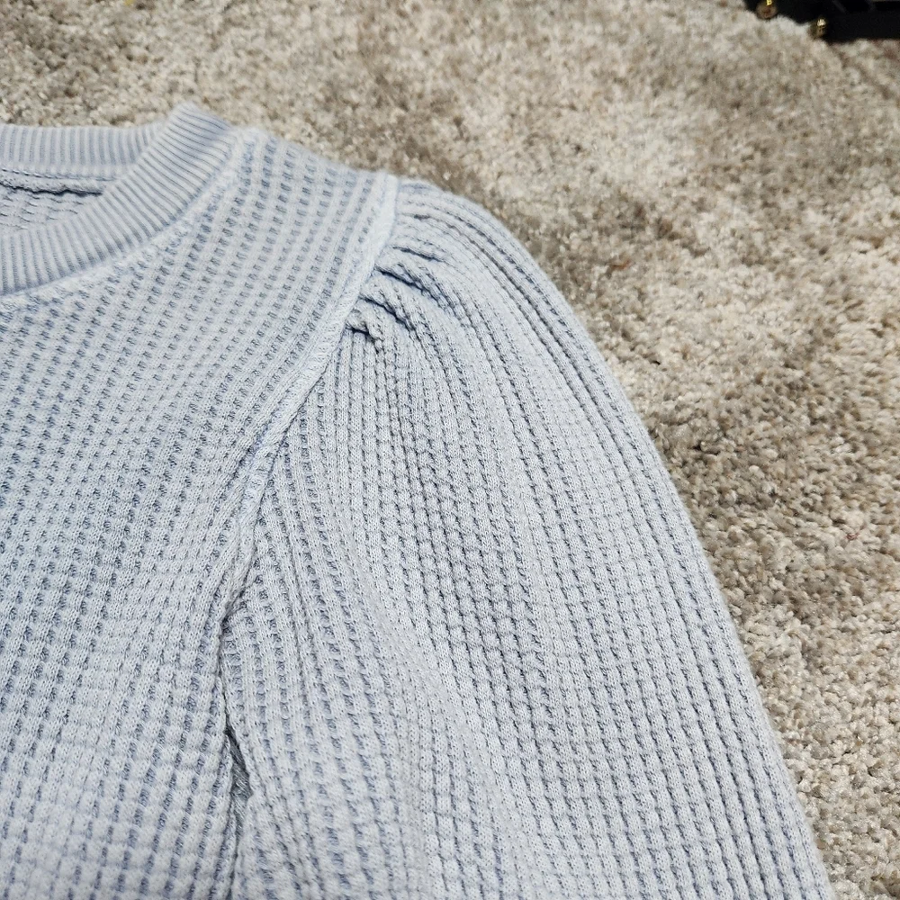 Free People One Wesley Thermal Top Size Medium Blue Moon Crop Cuffed Waffle Knit